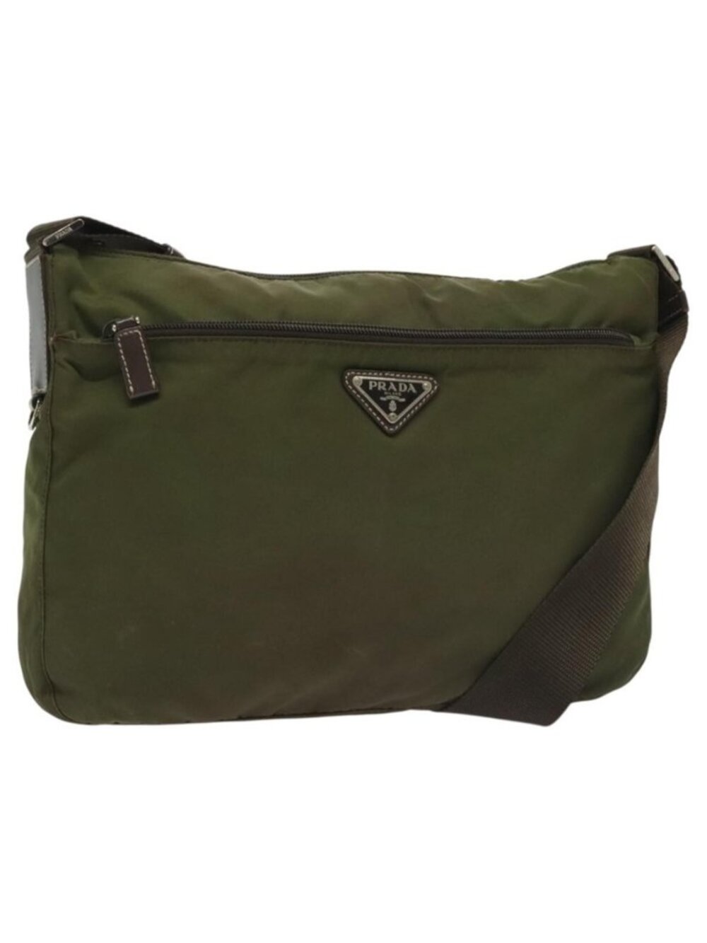 Authentic PRADA Shoulder Bag Nylon Khaki Silver